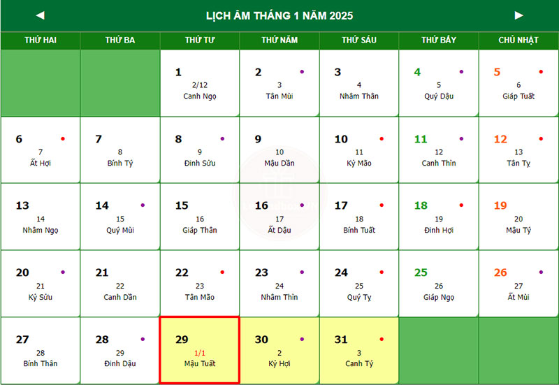 Tết 2025 Ất Tỵ vào ngày 29/1/2025 dương lịch